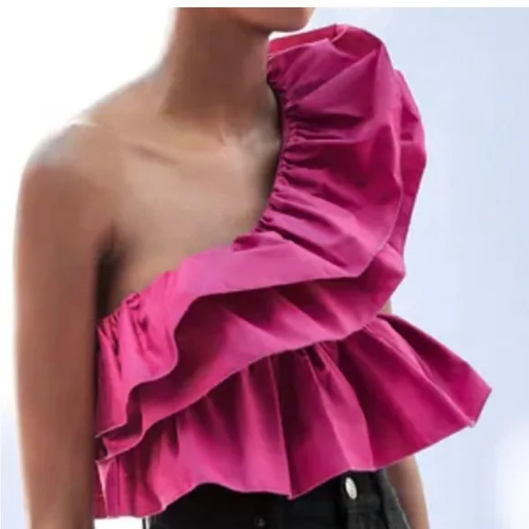 Zara pink sales ruffle top
